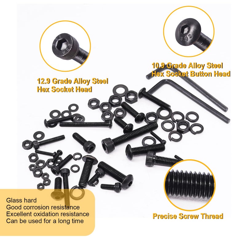 weideer 3670pcs M2 M3 M4 M5 Metric Screw Assortment Kit,Metric Bolt Assortment,12.9 Alloy Steel Hex Socket Head 10.9 Alloy Steel Hex Button Head Machine Screws Nuts Washers with Wrench - Image 5