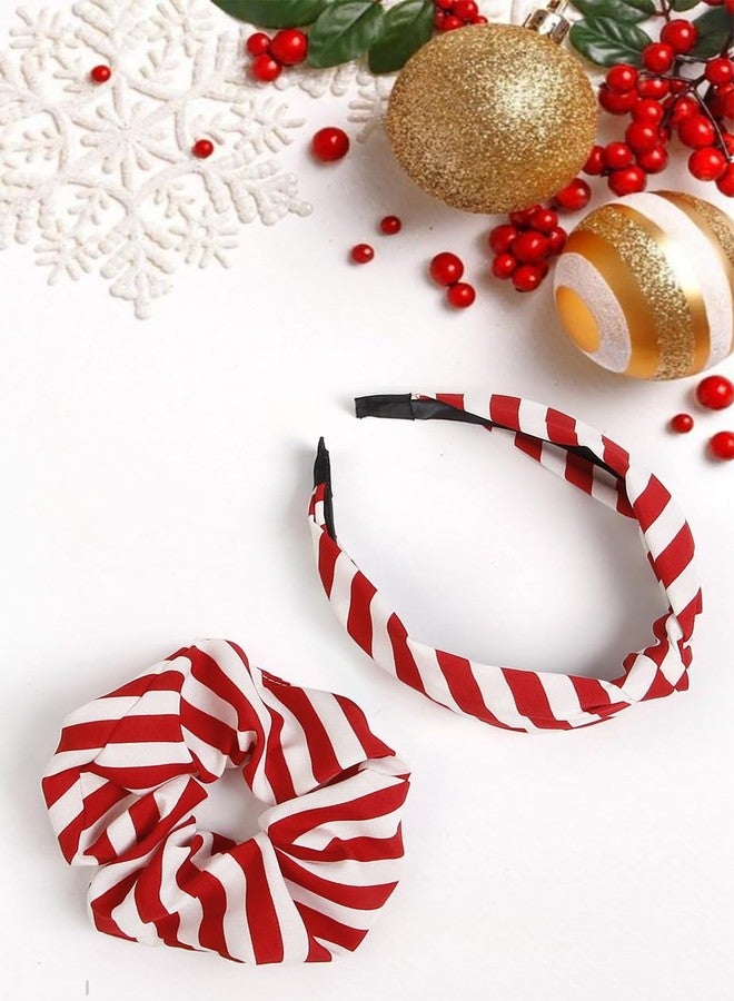 Huachi Christmas Headbands for Women Girls Christmas Headband & Hair Scrunchies Set, 2PCS Holiday Hairbands for Women Xmas Knotted Headbands Hair Ties - Image 2