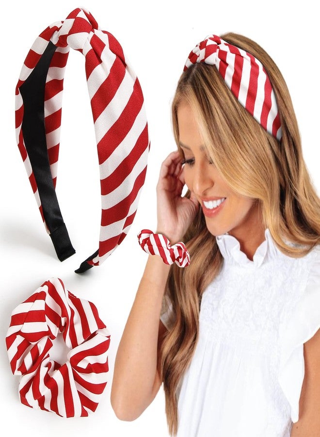 Huachi Christmas Headbands for Women Girls Christmas Headband & Hair Scrunchies Set, 2PCS Holiday Hairbands for Women Xmas Knotted Headbands Hair Ties - Image 1