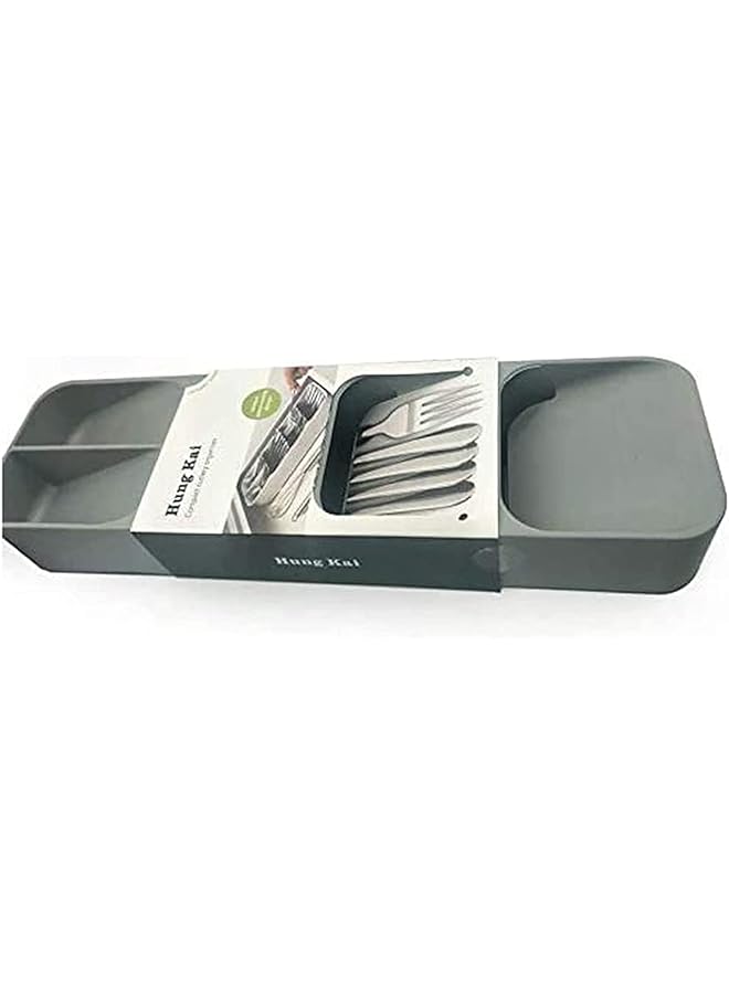 Zaboon Drawer Cutlery Organizer Tray Kitchen Storage Holder Rack For Cutlery Silverware Compact Cutlery Tray Spoon Cutlery Box (Grey) - Image 1