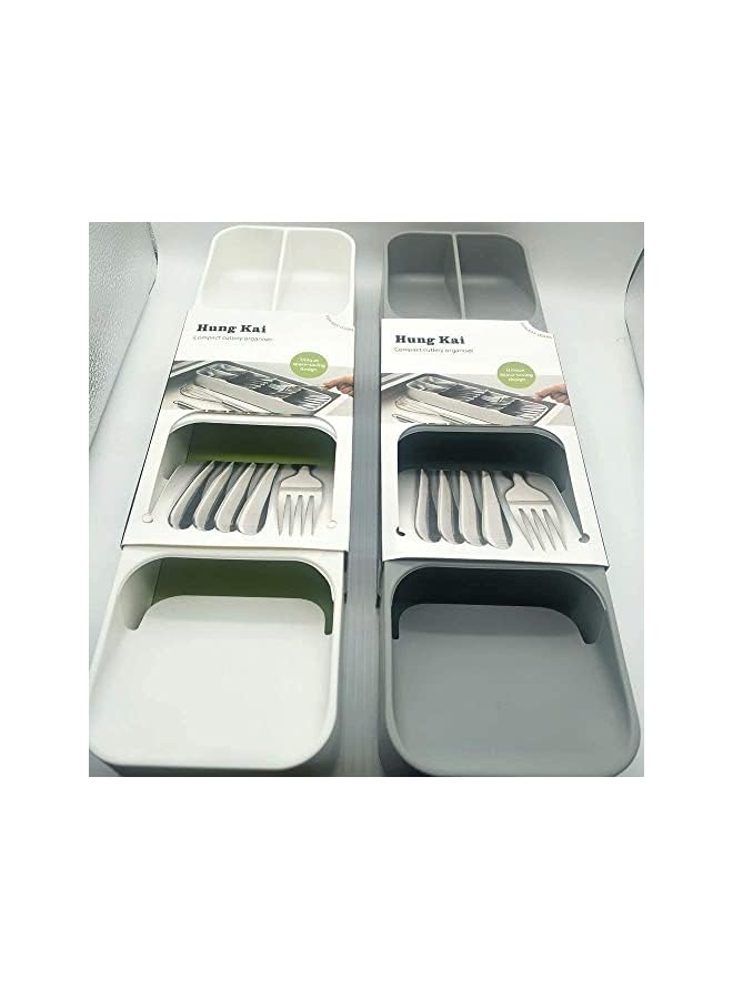 Zaboon Drawer Cutlery Organizer Tray Kitchen Storage Holder Rack For Cutlery Silverware Compact Cutlery Tray Spoon Cutlery Box (Grey) - Image 4