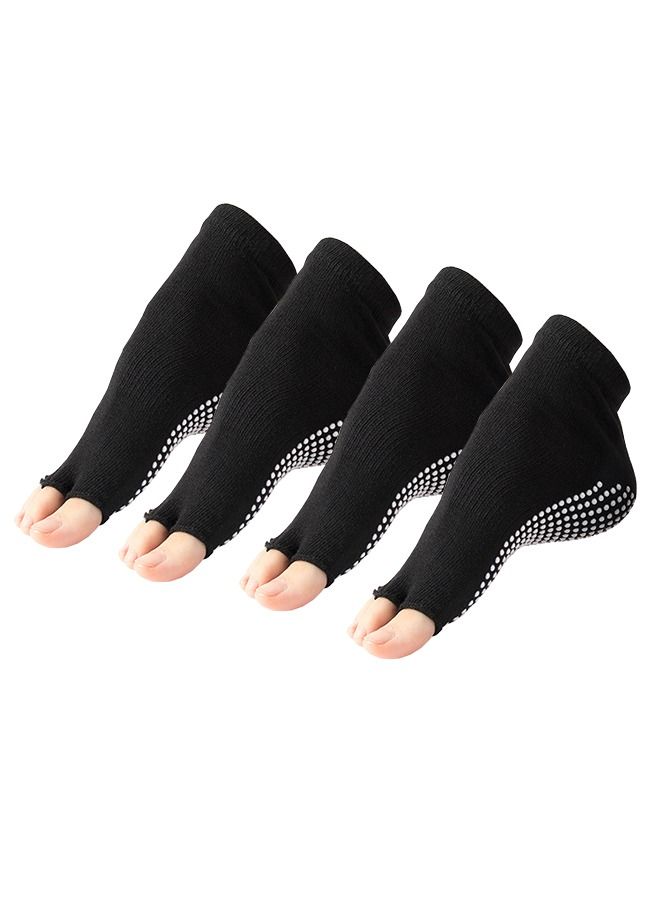 Generic 2PCS Women Yoga Pilates Socks, Women's Stub Barrel Open-Toe Socks, Non Slip Ankle Half Toe Socks for Yoga & Ballet (Black)  - Image 1