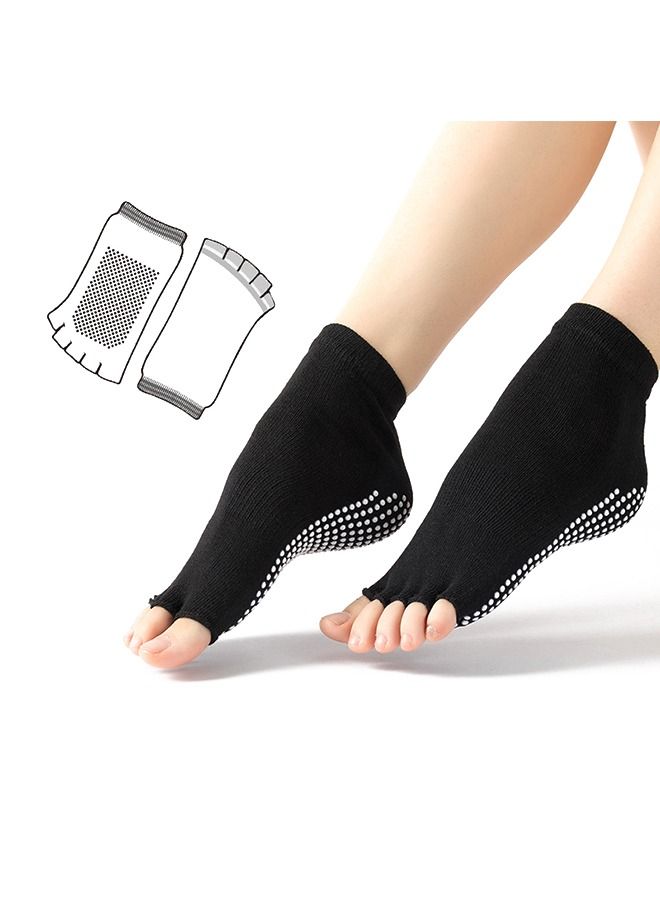 Generic 2PCS Women Yoga Pilates Socks, Women's Stub Barrel Open-Toe Socks, Non Slip Ankle Half Toe Socks for Yoga & Ballet (Black)  - Image 3