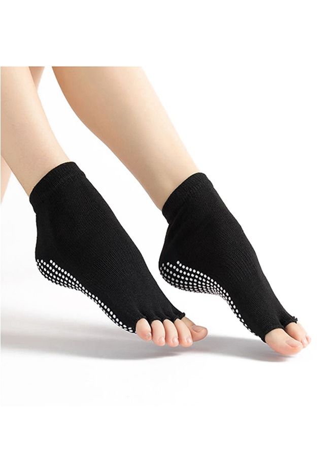 Generic 2PCS Women Yoga Pilates Socks, Women's Stub Barrel Open-Toe Socks, Non Slip Ankle Half Toe Socks for Yoga & Ballet (Black)  - Image 4