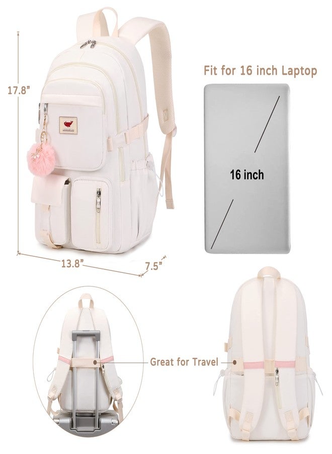 LXYGD 3 PCS Laptop Backpack 15.6 Inch School Bag College Backpacks with Lunch Box Pencil Pouch Set Travel Bookbags for Teens Girls, Off-white, Modern - Image 5