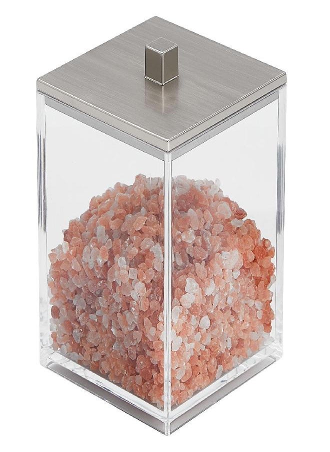 mDesign - mDesign Modern Square Bathroom Vanity Countertop Storage Organizer Canister Jar for Cotton Swabs, Rounds, Balls, Makeup Sponges, Bath Salts - Clear/Brushed/Chrome - Image 1