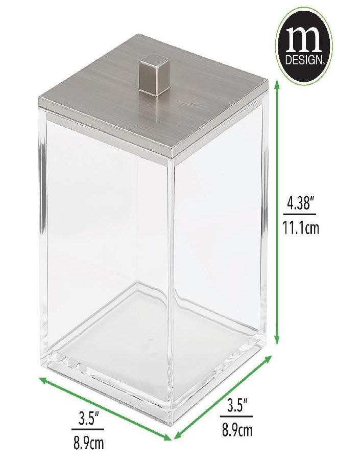 mDesign - mDesign Modern Square Bathroom Vanity Countertop Storage Organizer Canister Jar for Cotton Swabs, Rounds, Balls, Makeup Sponges, Bath Salts - Clear/Brushed/Chrome - Image 1