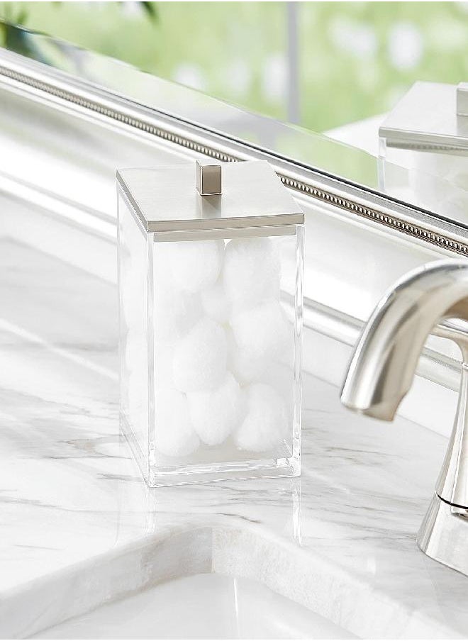 mDesign - mDesign Modern Square Bathroom Vanity Countertop Storage Organizer Canister Jar for Cotton Swabs, Rounds, Balls, Makeup Sponges, Bath Salts - Clear/Brushed/Chrome - Image 1