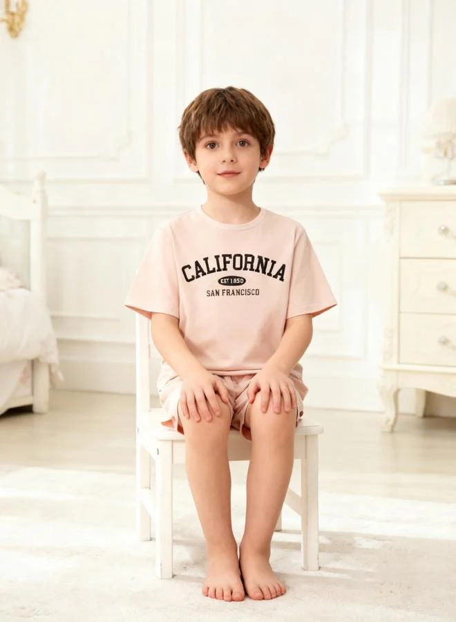 Take Two  Boys Beige California Print T-Shirt And Shorts Pyjama Set for Men | Best Price UAE