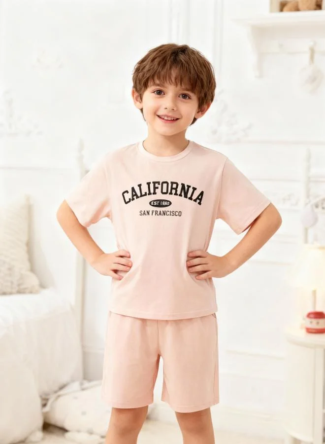 Take Two  Boys Beige California Print T-Shirt And Shorts Pyjama Set for Men | Best Price UAE