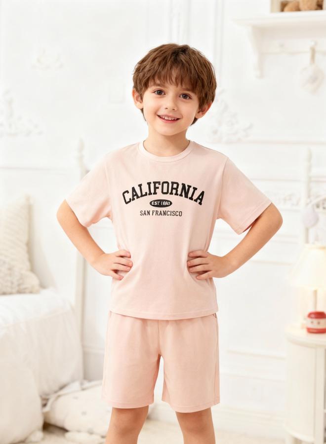 Take Two Boys Beige California Print T-Shirt And Shorts Pyjama Set - Image 5