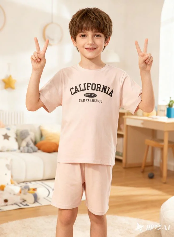 Take Two  Boys Beige California Print T-Shirt And Shorts Pyjama Set for Men | Best Price UAE