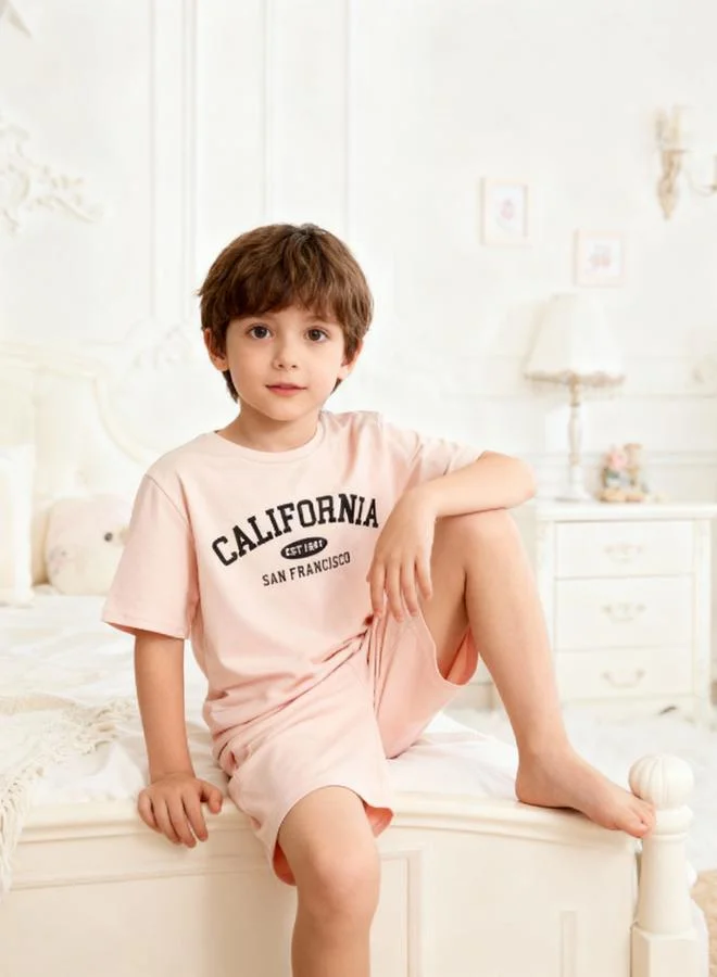 Take Two  Boys Beige California Print T-Shirt And Shorts Pyjama Set for Men | Best Price UAE