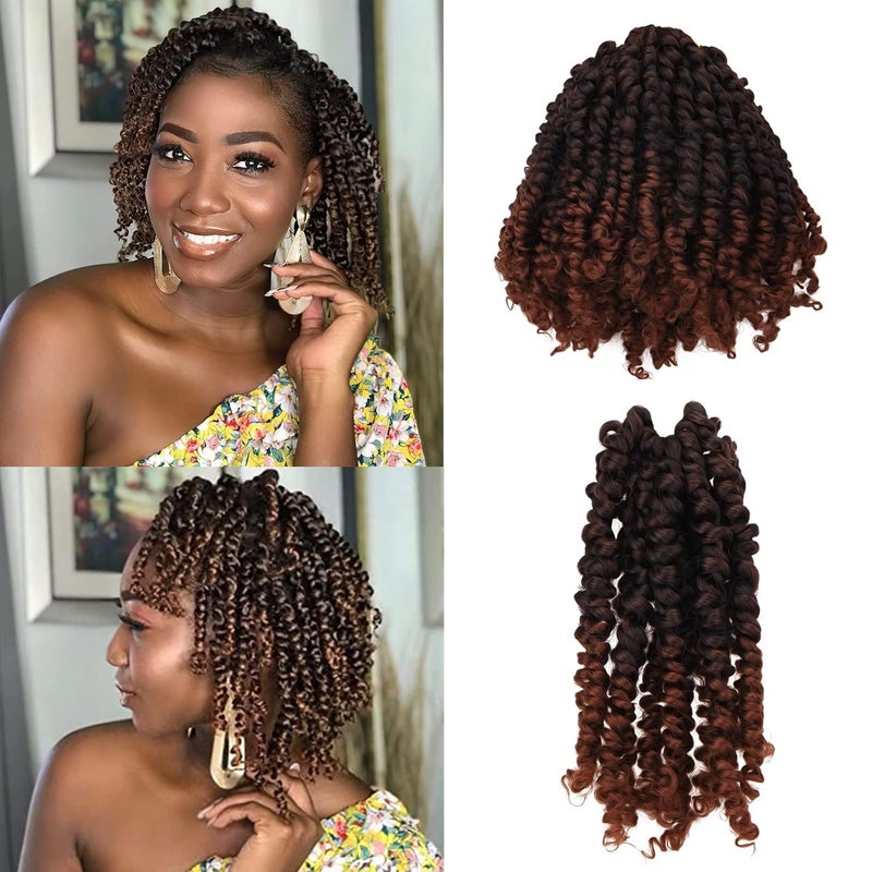 6 Inches 8 Packs Super Short Passion Twist Crochet Hair for Black Women and KidsOmbre Brown Pre Looped Pretwisted Hair Extension Braided by Synthetic Spring Twist Bohemian Curls68 PacksT1B30