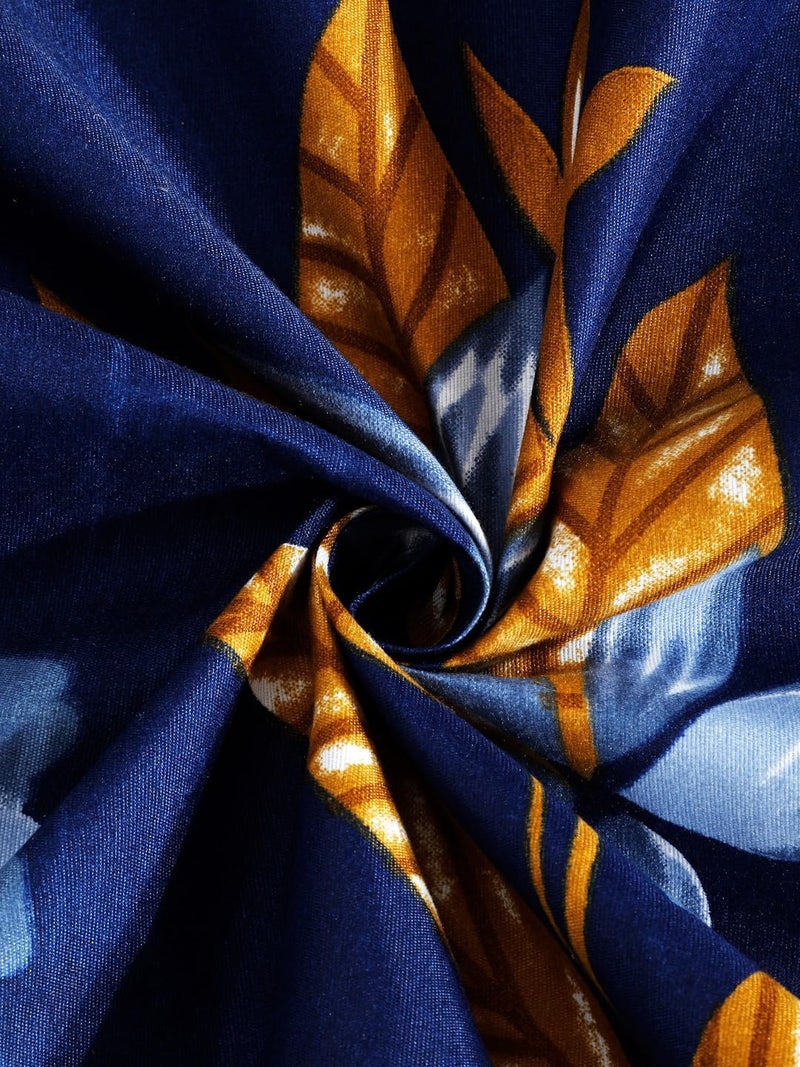 Fashion String 144TC Floral Lush Dark Blue Double Bedsheet with 2 Pillow Covers - Image 5