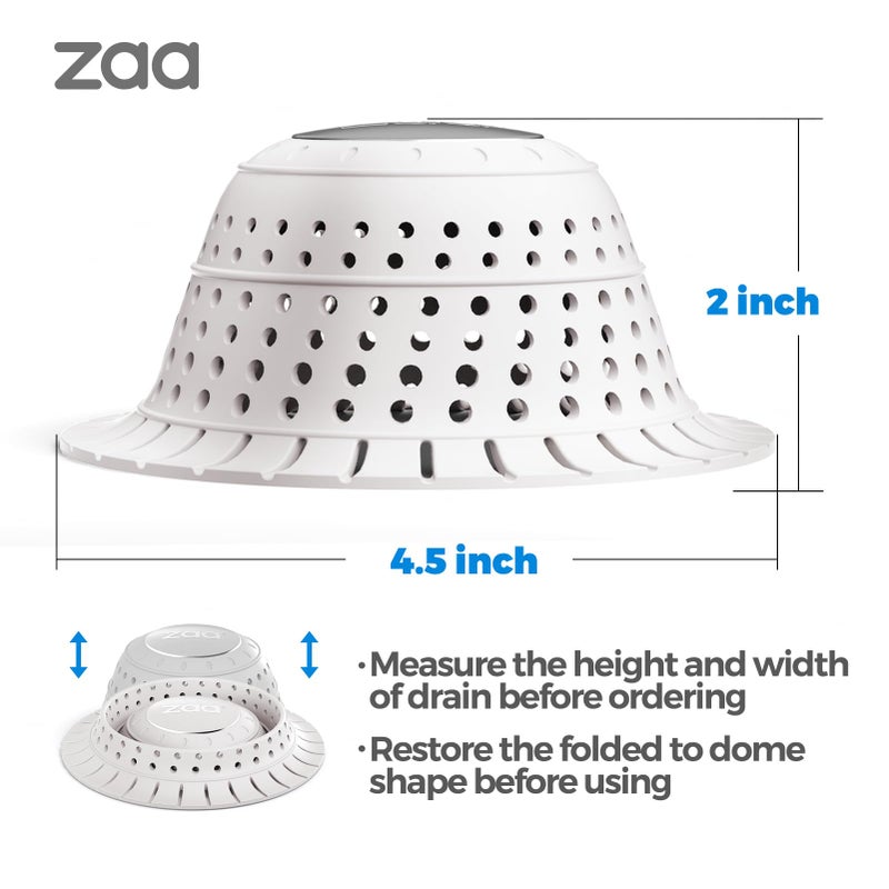 Zaa Bathtub Drain Hair Catcher  Premium Silicone Collapsible 2 Pack Drain Protector For Pop-Up And Regular Drains Of Shower  Bathtub  Tub  Bathroom  Sink  White - Image 5