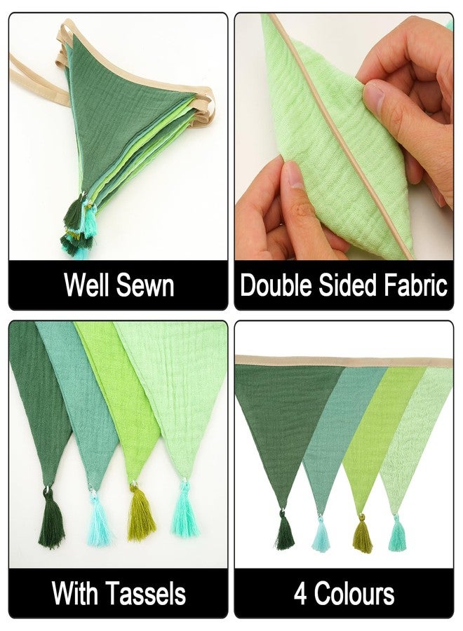 G2PLUS Cotton Fabric Bunting Banner, 9Ft Green Triangle Pennant Banner Flag, 12pcs Double-Sided Bunting Garland with Tassels for Birthday, Nursery, Baby Shower, Classroom Hanging Decor - Image 3