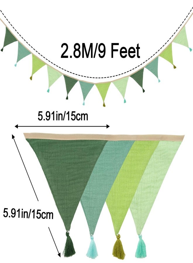 G2PLUS Cotton Fabric Bunting Banner, 9Ft Green Triangle Pennant Banner Flag, 12pcs Double-Sided Bunting Garland with Tassels for Birthday, Nursery, Baby Shower, Classroom Hanging Decor - Image 2