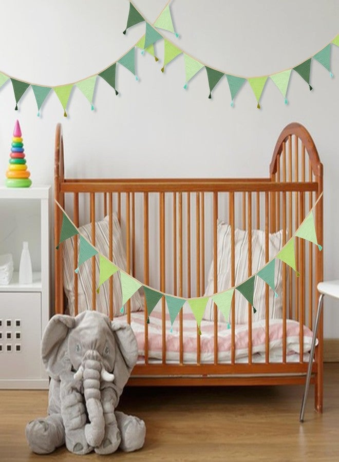 G2PLUS Cotton Fabric Bunting Banner, 9Ft Green Triangle Pennant Banner Flag, 12pcs Double-Sided Bunting Garland with Tassels for Birthday, Nursery, Baby Shower, Classroom Hanging Decor - Image 4