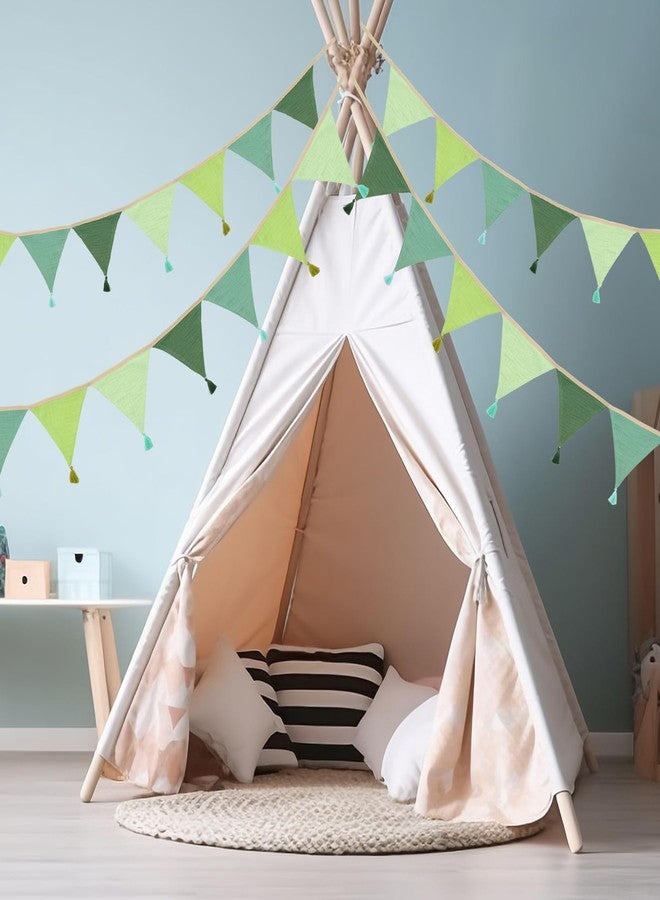 G2PLUS Cotton Fabric Bunting Banner, 9Ft Green Triangle Pennant Banner Flag, 12pcs Double-Sided Bunting Garland with Tassels for Birthday, Nursery, Baby Shower, Classroom Hanging Decor - Image 5