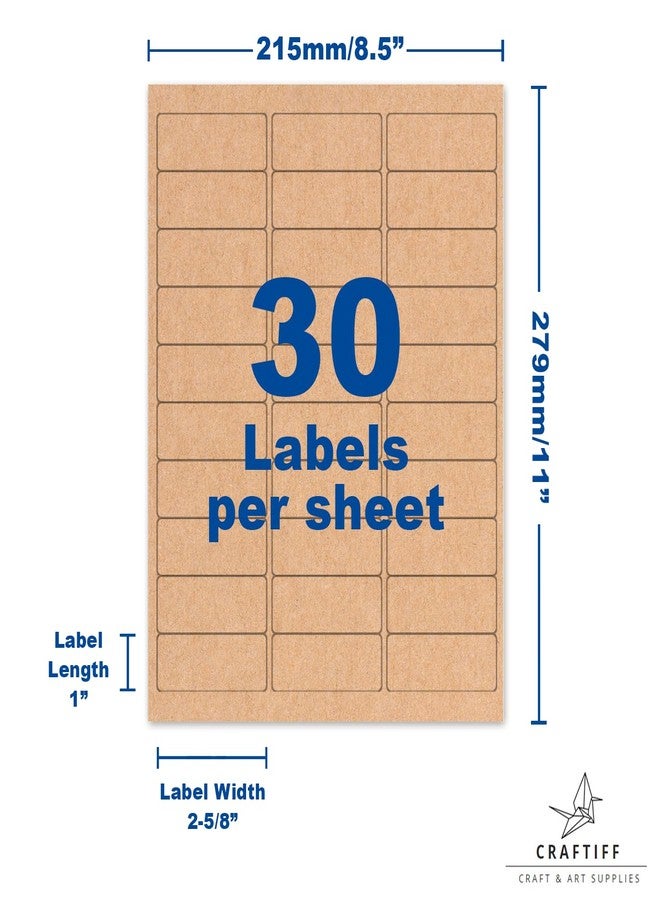 Craftiff 1 x 2 5/8 inch Rectangle Stickers Kraft Labels Printable Paper Brown Color, 750 Labels, 25 Sheets, for Inkjet and Laser Printer, Vinyl Sheets Packaging Address Mail Business Craftiff - Image 3