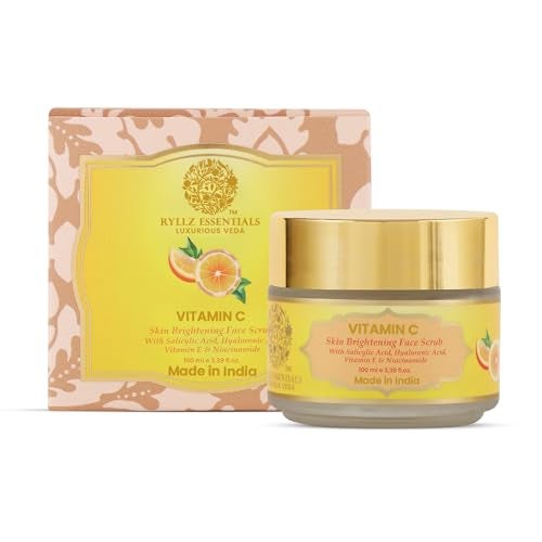 RYLLZ ESSENTIALS Vitamin C Face Scrub | Skin Brightening with Salicylic Acid, Hyaluronic Acid & Niacinamide | for Dull Skin, Dead Skin Cells, Whiteheads, Blackheads, Dark Spots, Uneven & Dull Skin | Exfoliating Scrub | For All Skin Types | 100 ml - Image 1