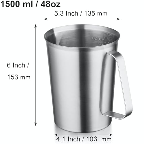 CURTA 18/8 Stainless Steel Measuring Cup with Handle and Pour Lip, Metal Pitcher with Oz and ML marking, 48OZ/1500 ML- 6 Cup), Heavy-Duty Pitcher - Image 3
