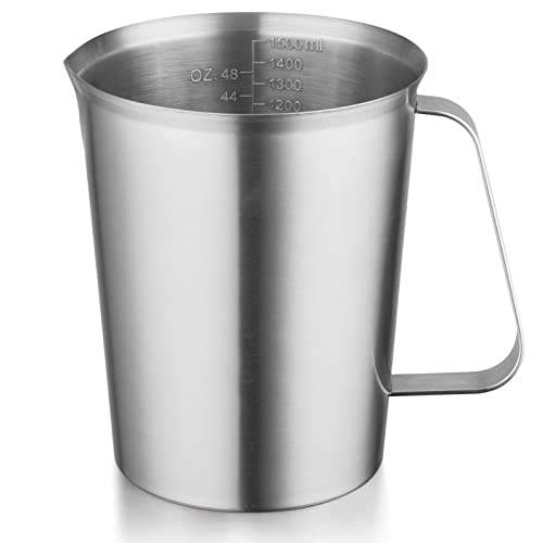 CURTA 18/8 Stainless Steel Measuring Cup with Handle and Pour Lip, Metal Pitcher with Oz and ML marking, 48OZ/1500 ML- 6 Cup), Heavy-Duty Pitcher - Image 1