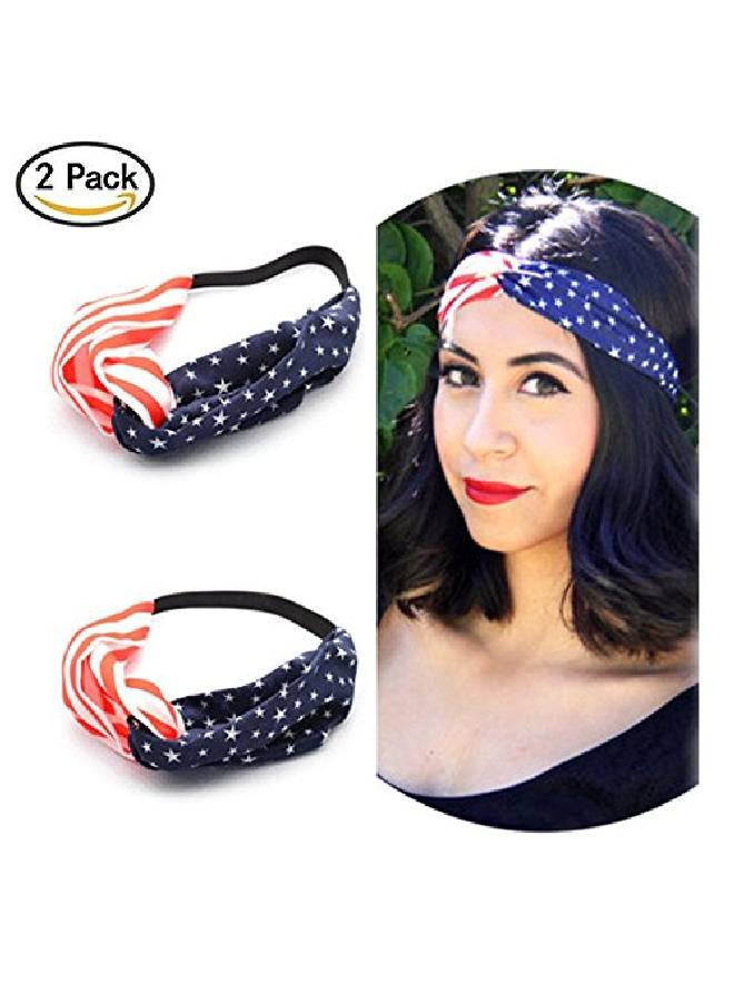 Tovip 2Pcs New American Flag Headband Usa 4Th Of July Head Wrap Fashion Elastic Hair Bands Bandana Turban Hair Accessories - Image 1