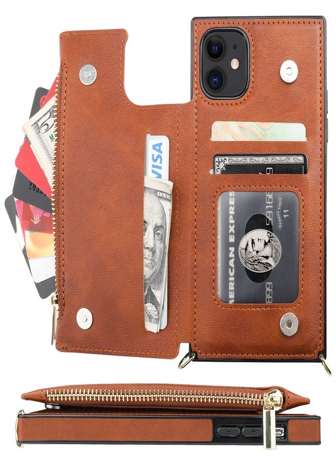 Bocasal Crossbody Wallet Case for iPhone 11 with Card Holder,Zipper Card Slot Protector Shockproof Purse Cover with Removable Cross Body Strap 6.1 Inch(Brown) - Image 3