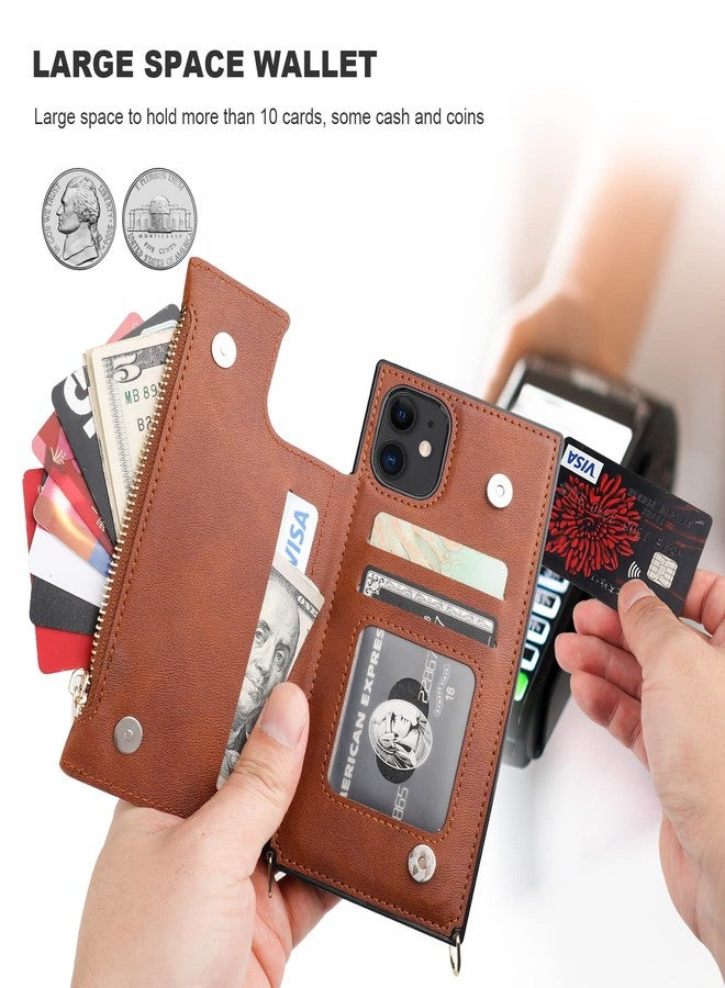 Bocasal Crossbody Wallet Case for iPhone 11 with Card Holder,Zipper Card Slot Protector Shockproof Purse Cover with Removable Cross Body Strap 6.1 Inch(Brown) - Image 4
