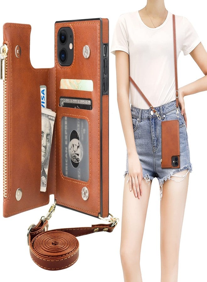 Bocasal Crossbody Wallet Case for iPhone 11 with Card Holder,Zipper Card Slot Protector Shockproof Purse Cover with Removable Cross Body Strap 6.1 Inch(Brown) - Image 1