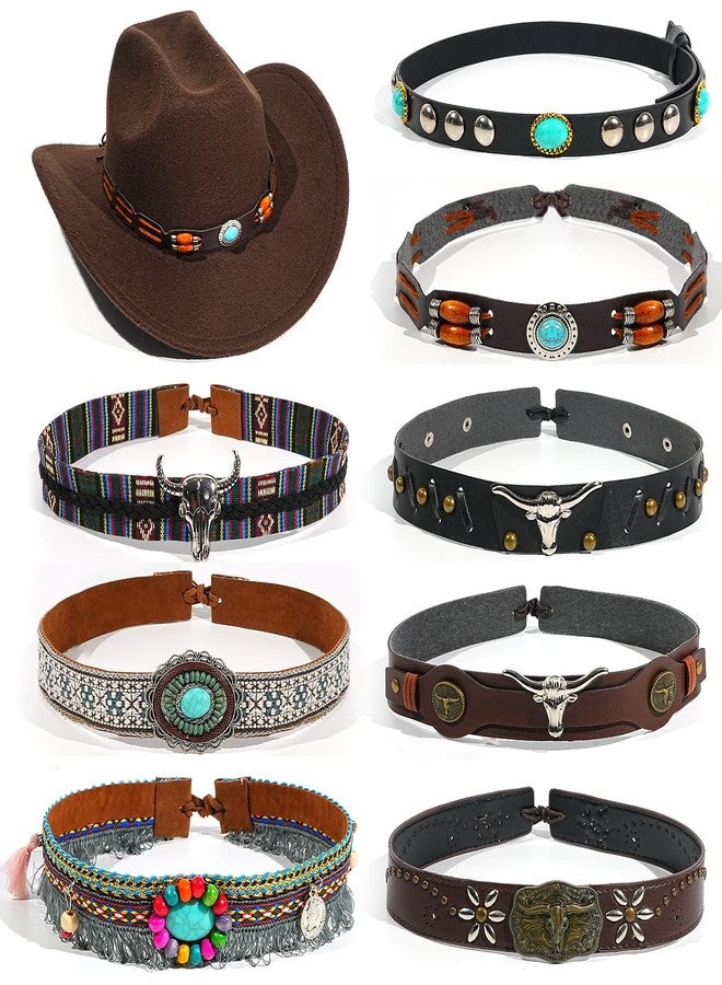 ROPCIA 8 Pcs Cowboy Hat Band Ethnic Western Hat Bands Rural Cowgirl Turquoise Hatbands Beaded Cowboy for Women Men - Image 1