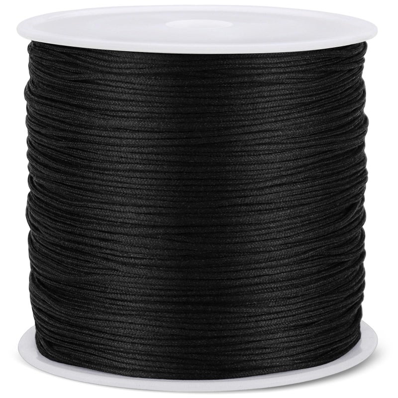 VICROIC 0.8MM 110 Yards Black Nylon Cord, Wind Chime Cord for Bracelet Necklace Jewelry Making, Satin Nylon String for Beading Thread Rattail Macrame Kumihimo Crafts Chinese Knotting - Image 1