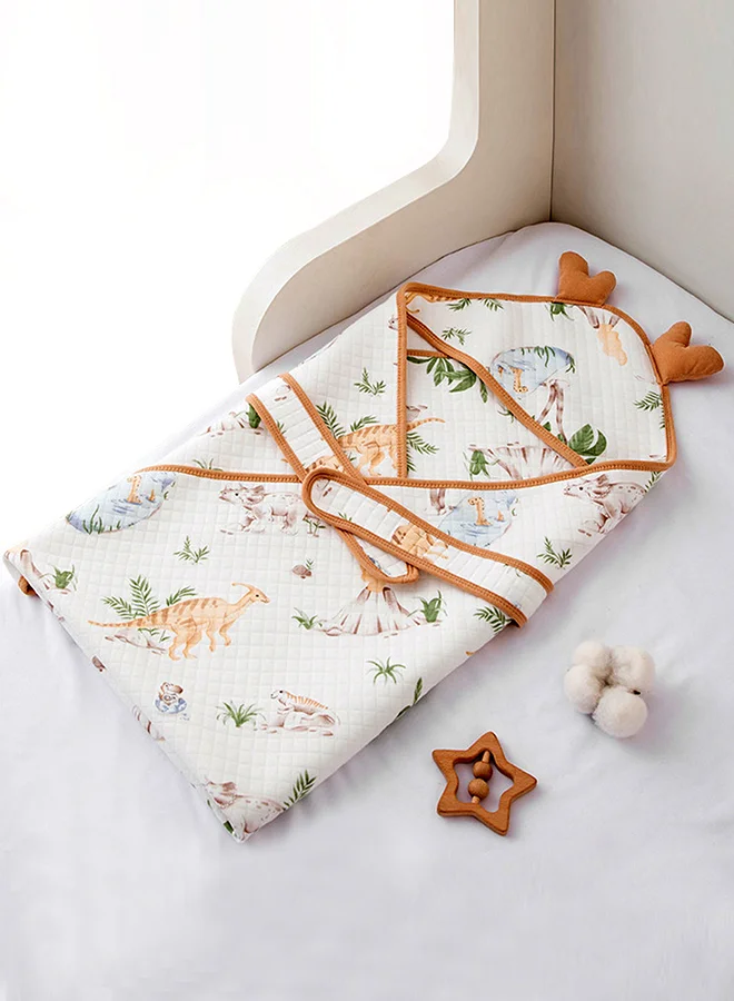 LITTLE SURPRISE BOX Little Surprise Box, Brown Dino Island wrapper and Blanket with Hood for Newborn and Infants