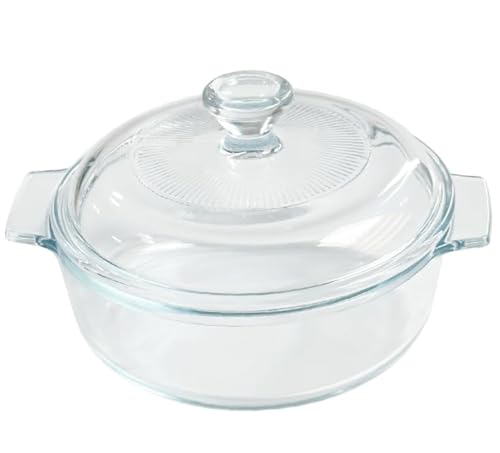 VIPHIEC Small Tempered Glass Casserole Dish for Oven with Lid, Round Microwave Oven Baking Dish with Glass Lid, 0.8L, Clear - Image 1