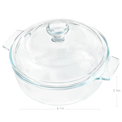VIPHIEC Small Tempered Glass Casserole Dish for Oven with Lid, Round Microwave Oven Baking Dish with Glass Lid, 0.8L, Clear - Image 3