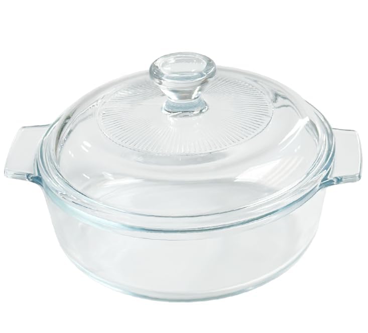 VIPHIEC Small Tempered Glass Casserole Dish for Oven with Lid, Round Microwave Oven Baking Dish with Glass Lid, 0.8L, Clear - Image 2