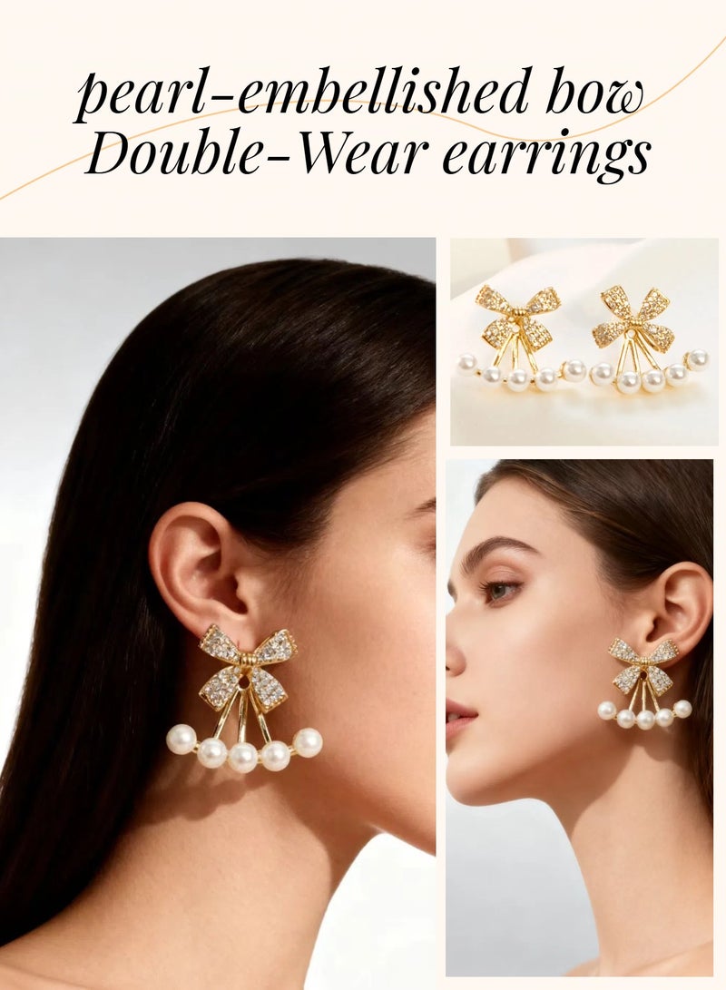 Lavida Classic French pearl-embellished bow Double-Wear Design earrings - Image 1