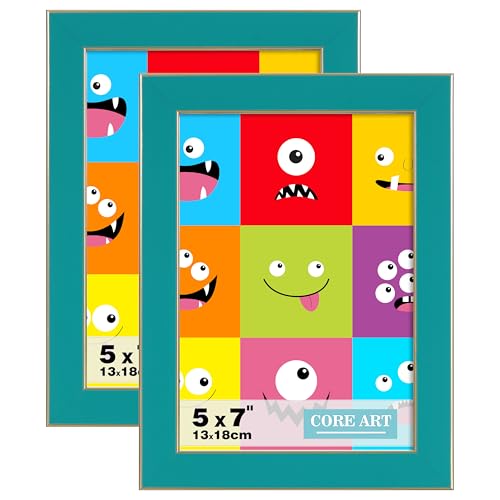 CORE ART 5x7 Picture Frames Turquoise Blue, 5 by 7 Colorful Photo Frame with HD Plexiglass, Wall or Tabletop Display, Set of 2 - Image 1