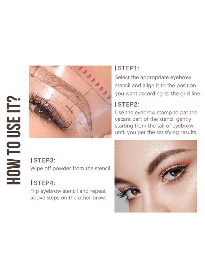 Generic GETTFULLY Eyebrow Stamp Stencil Kit | 1pc Long-lasting Waterproof Eyebrow Stamp, 24pcs Reusable Stencils, 2pcs Delicate Brow Brush | Eyebrow Make Up Kit (27 pieces) (Dark Grey) - Image 3