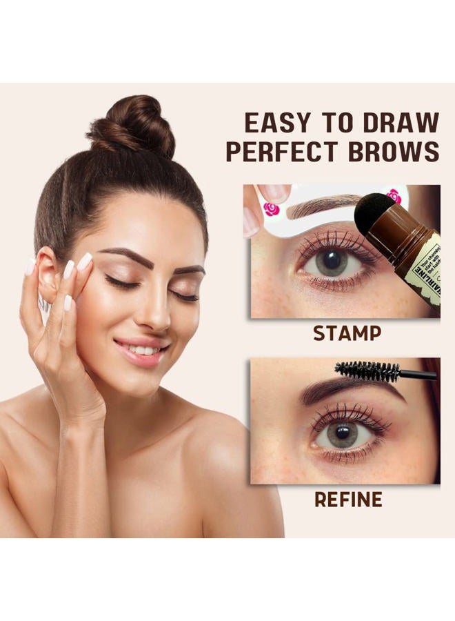 GETTFULLY Eyebrow Stamp Stencil Kit | 1pc Long-lasting Waterproof Eyebrow Stamp, 24pcs Reusable Stencils, 2pcs Delicate Brow Brush | Eyebrow Make Up Kit (27 pieces) (Dark Grey) - Image 2