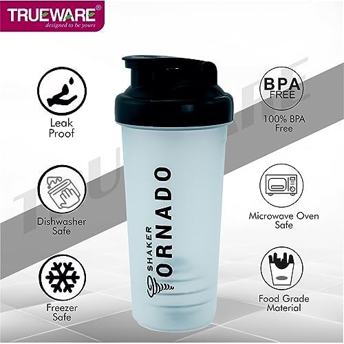 Trueware Tornado Gym Shaker With PP Blender Ball | Plastic | 700 ML | Black | Leak Proof | Ideal for Protein | Preworkout and BCAAs, BPA Free | Ideal Workout Thender for Fitness Lovers - Image 4