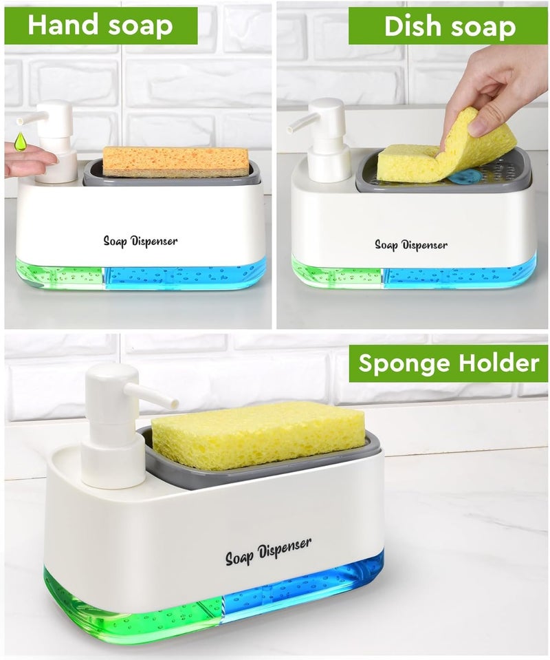 MeRaYo Plastic Soap Dispenser For Kitchen Handwash Dispenser & Dish Wash Dispenser Liquid Soap Dispenser For Kitchen Sink With Sponge Holder, White - Image 2