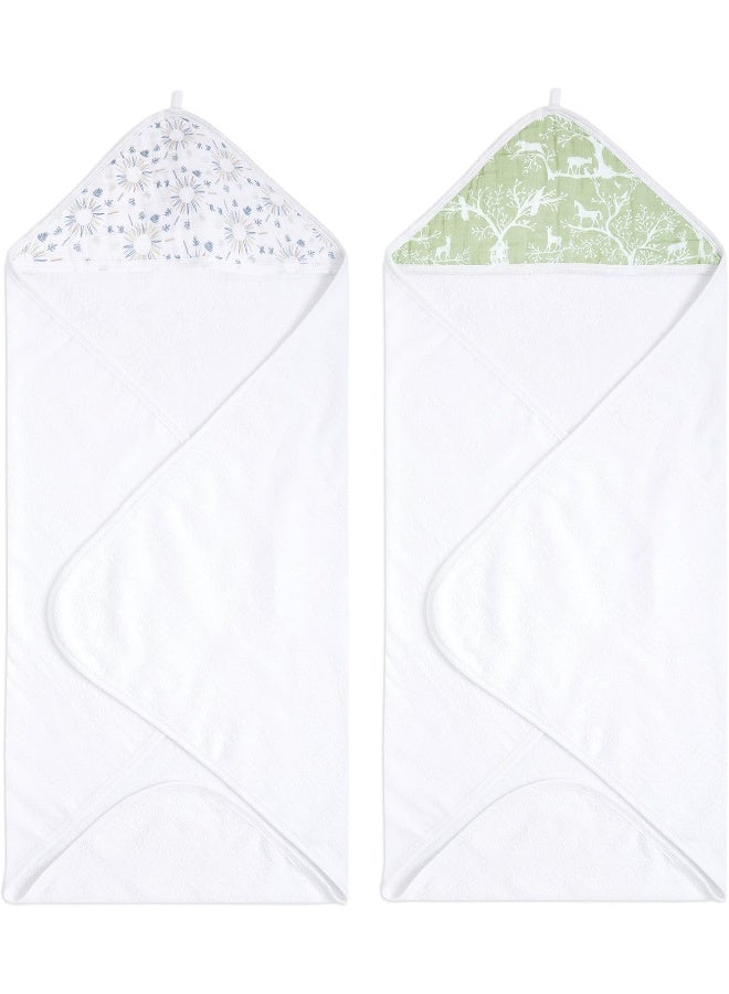 aden + anais Essentials Hooded Baby Bath Towel, Super Soft 100% Cotton, 2 Pack, Harmony - Image 1