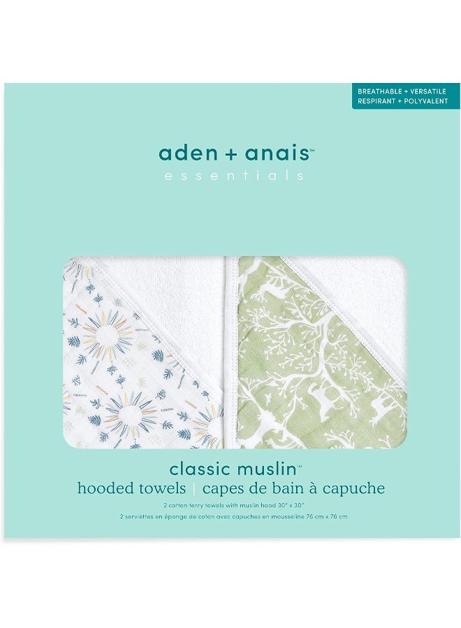 aden + anais Essentials Hooded Baby Bath Towel, Super Soft 100% Cotton, 2 Pack, Harmony - Image 2