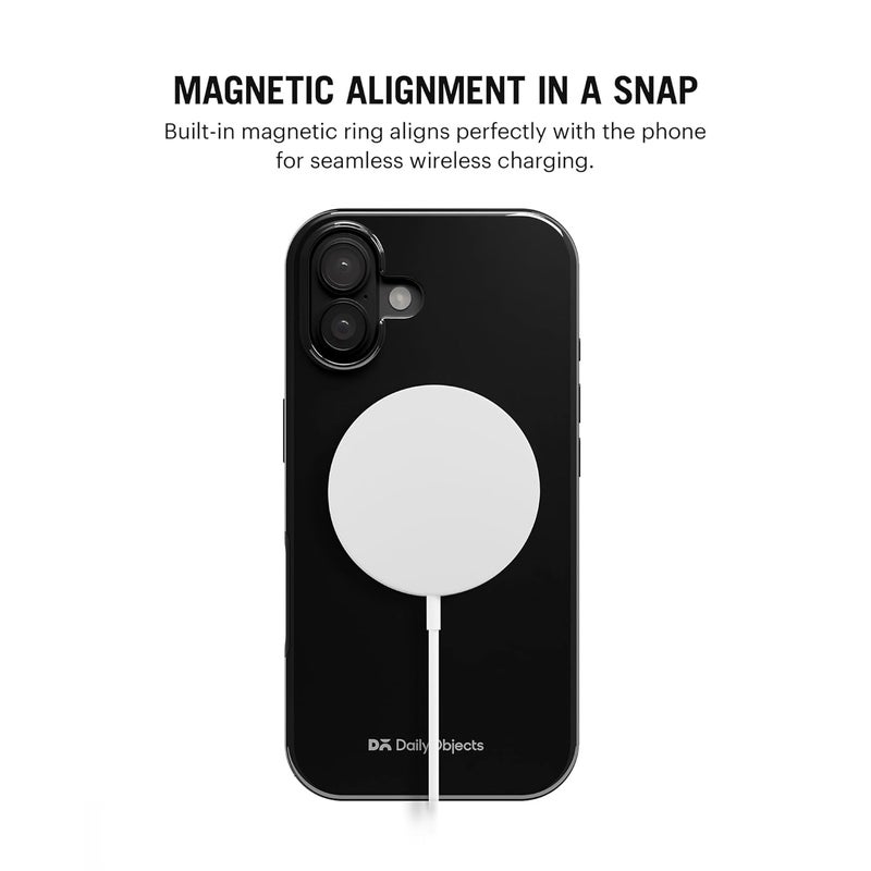 Daily Objects Polycarbonate Enamel Bumper Magsafe Case For iPhone 16 Compatible With Mag-Safe Wireless Charging | Black Hybrid Magnetic Back Cover - Image 2