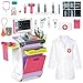 deAO Doctor Kit for Toddlers 35 Kids Doctors Pretend Play Set Role Play Toys with Cart Costume Stethoscope and Thermometer Christmas Birthday Gift for Girls Boys Pink - Image 2