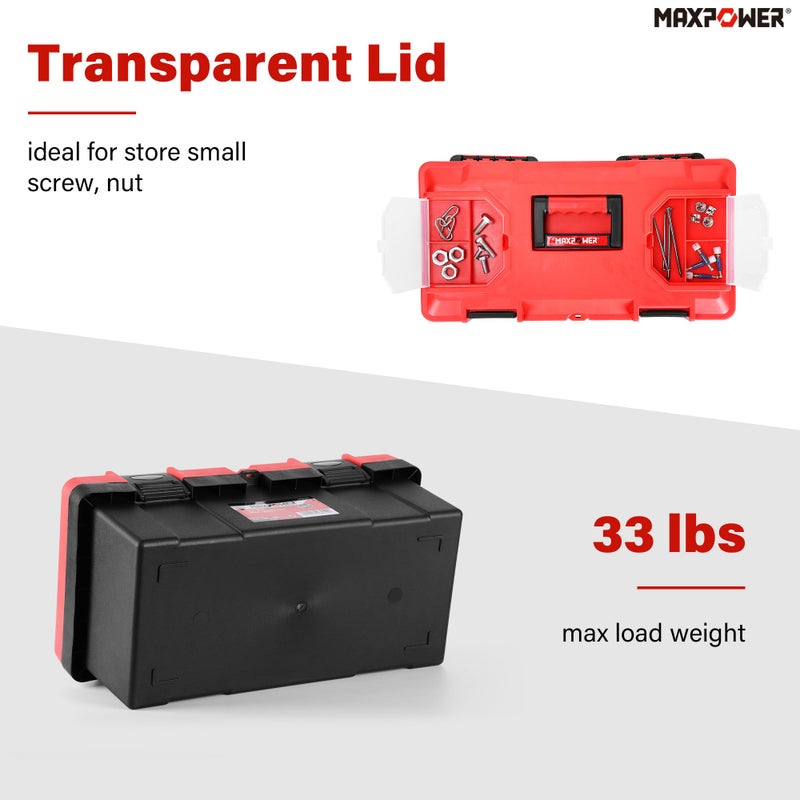 MAXPOWER 17 inch Tool Box, Small Plastic Toolbox with Handle, Removable Tray and Lockable Latches - Image 4