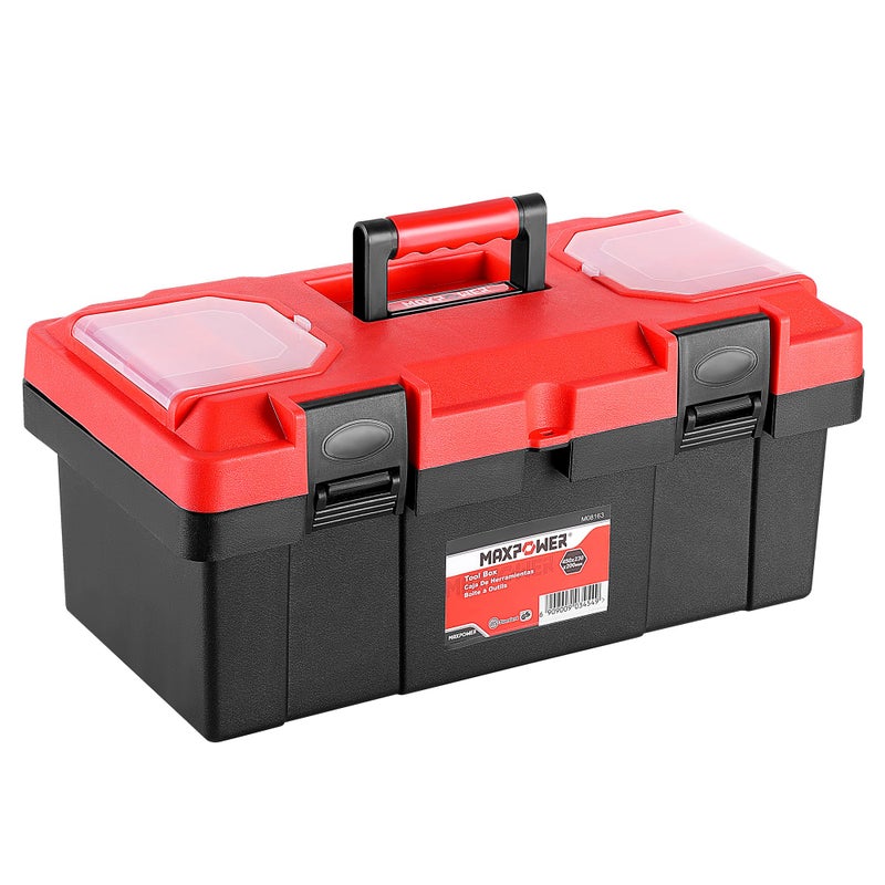 MAXPOWER 17 inch Tool Box, Small Plastic Toolbox with Handle, Removable Tray and Lockable Latches - Image 1